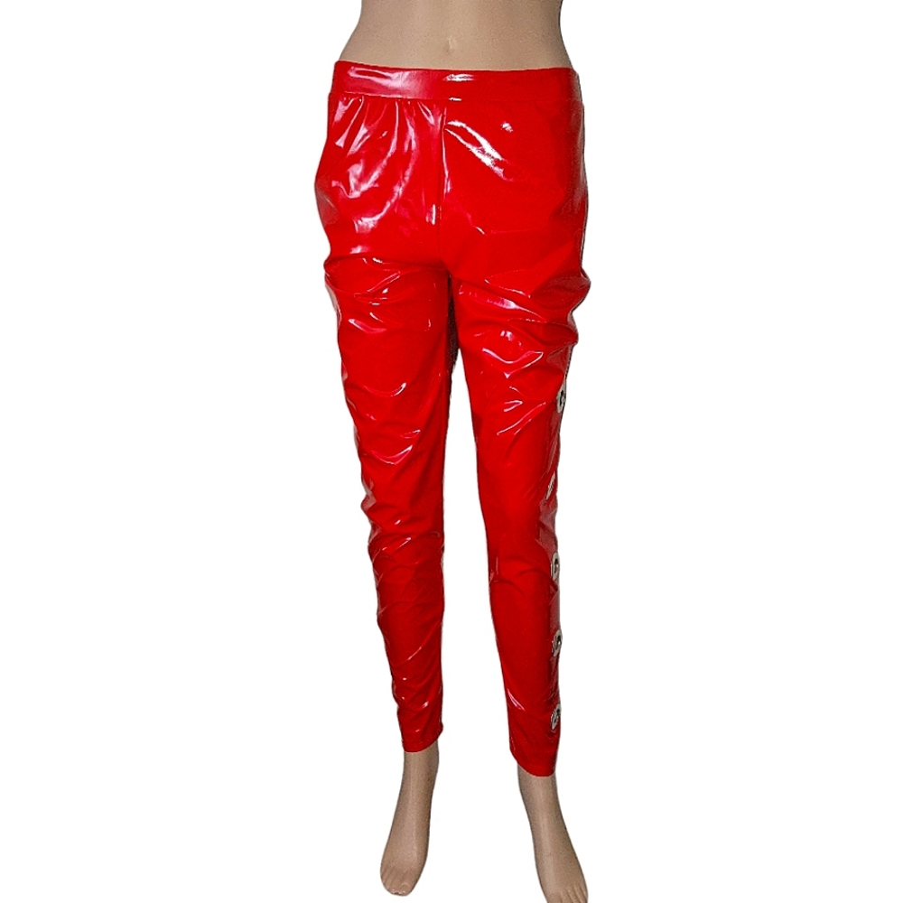 Red pleather pants
